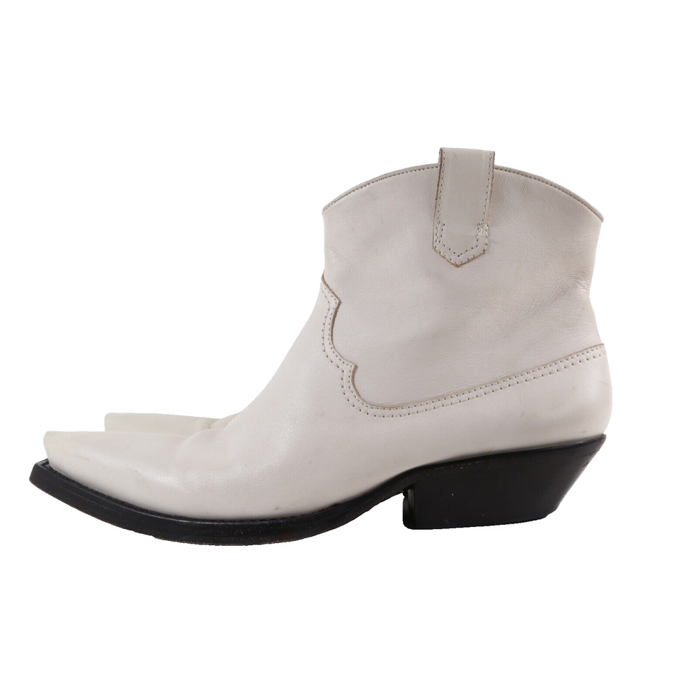 ZIMMERMANN White Leather Pointed Toe Ankle Western Cowboy Boots Size 41